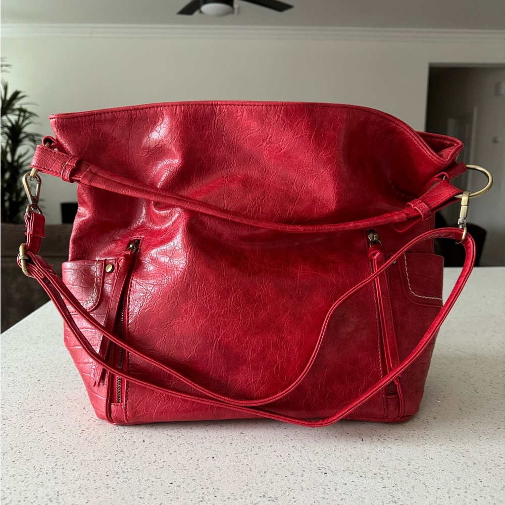 red hobo style large purse